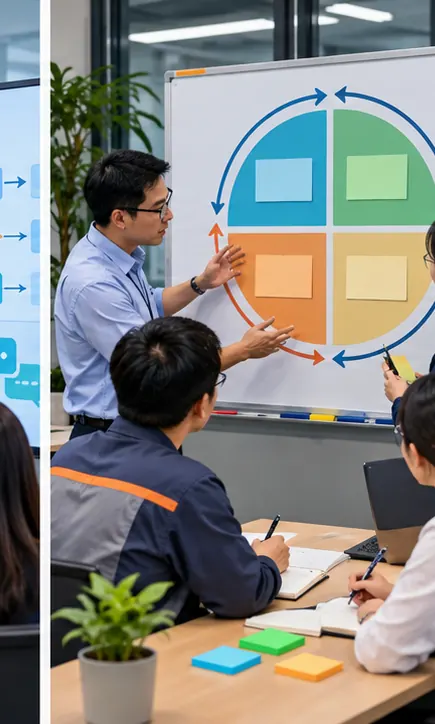 Nhóm liên chức năng lập kế hoạch, thử nghiệm và đánh giá một thay đổi; hình minh họa