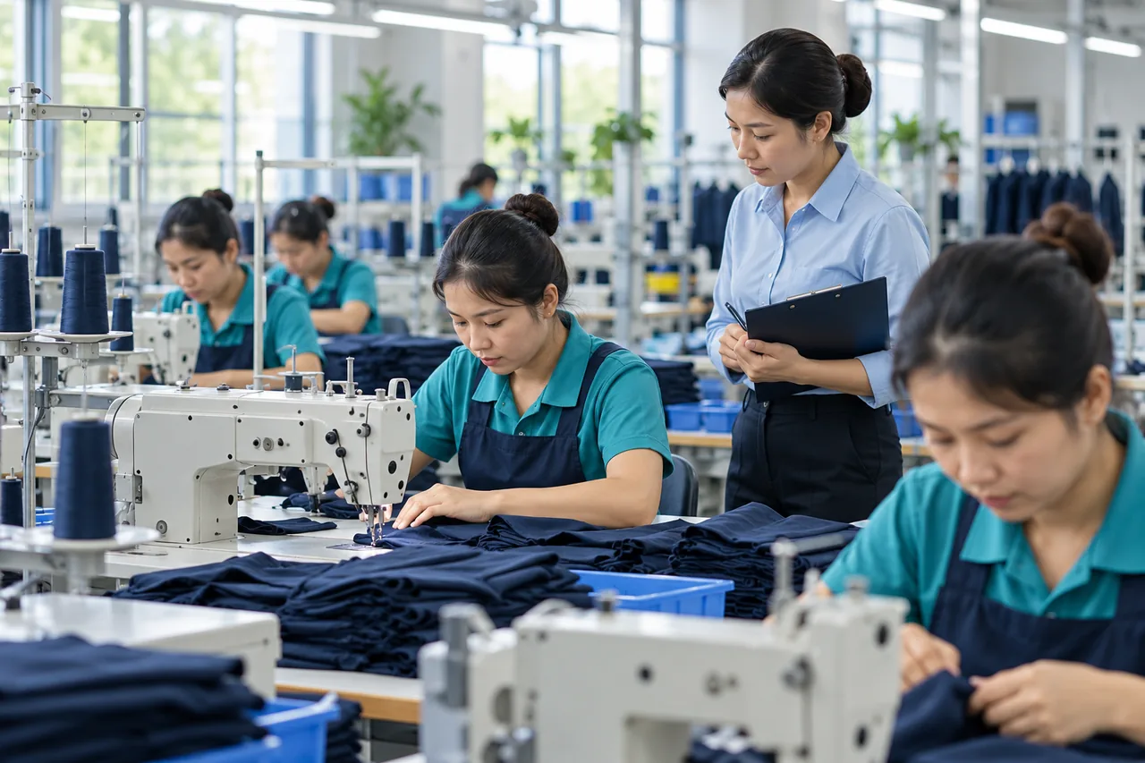Công nhân vận hành máy may công nghiệp trên chuyền; hình minh họa, không phải ảnh Hanesbrands