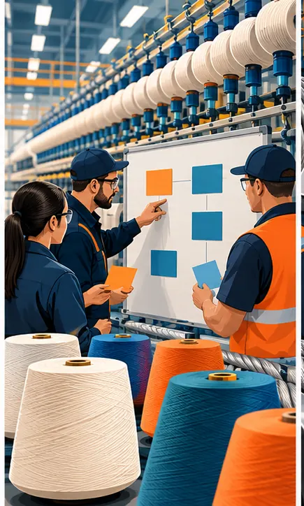 Nhóm dệt may trao đổi mục tiêu vận hành cạnh dây chuyền sợi; hình minh họa