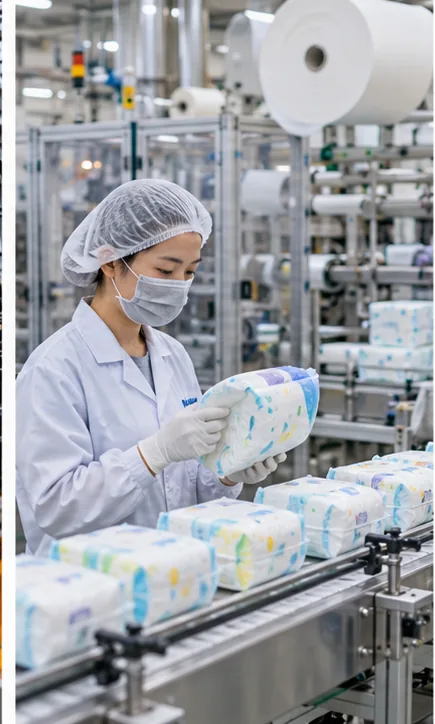 Kỹ thuật viên kiểm tra sản phẩm vệ sinh trên dây chuyền